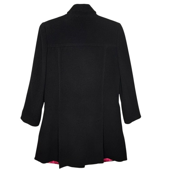 Talbots Black Wool Coat Size 14 Textured Double Breasted Long Pink Satin Lining - Picture 2 of 16